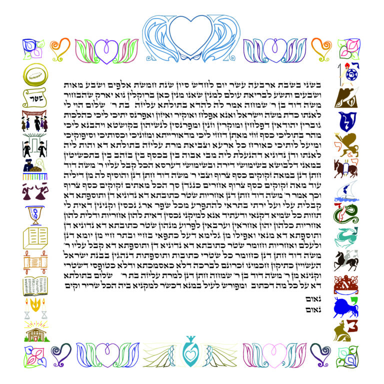 A colorful ketubah with the words of love