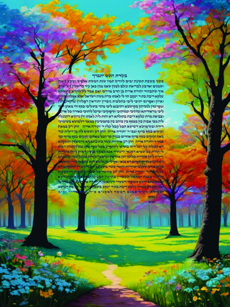 A painting of trees with the words " tree spirits ".